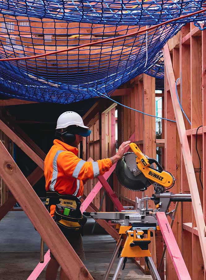 Cutting wood for timber frame of Redwood Care Facility